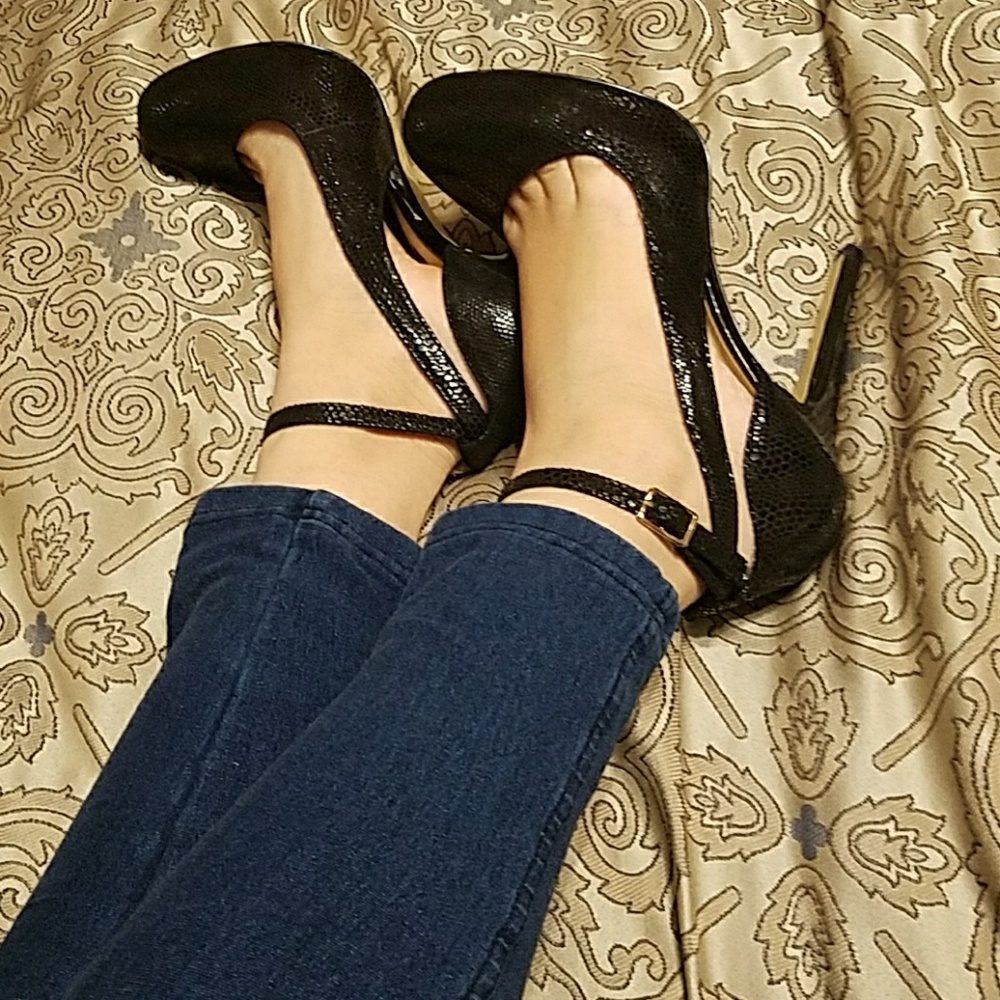 Sexy Black Cut Out Ankle Strap Pumps